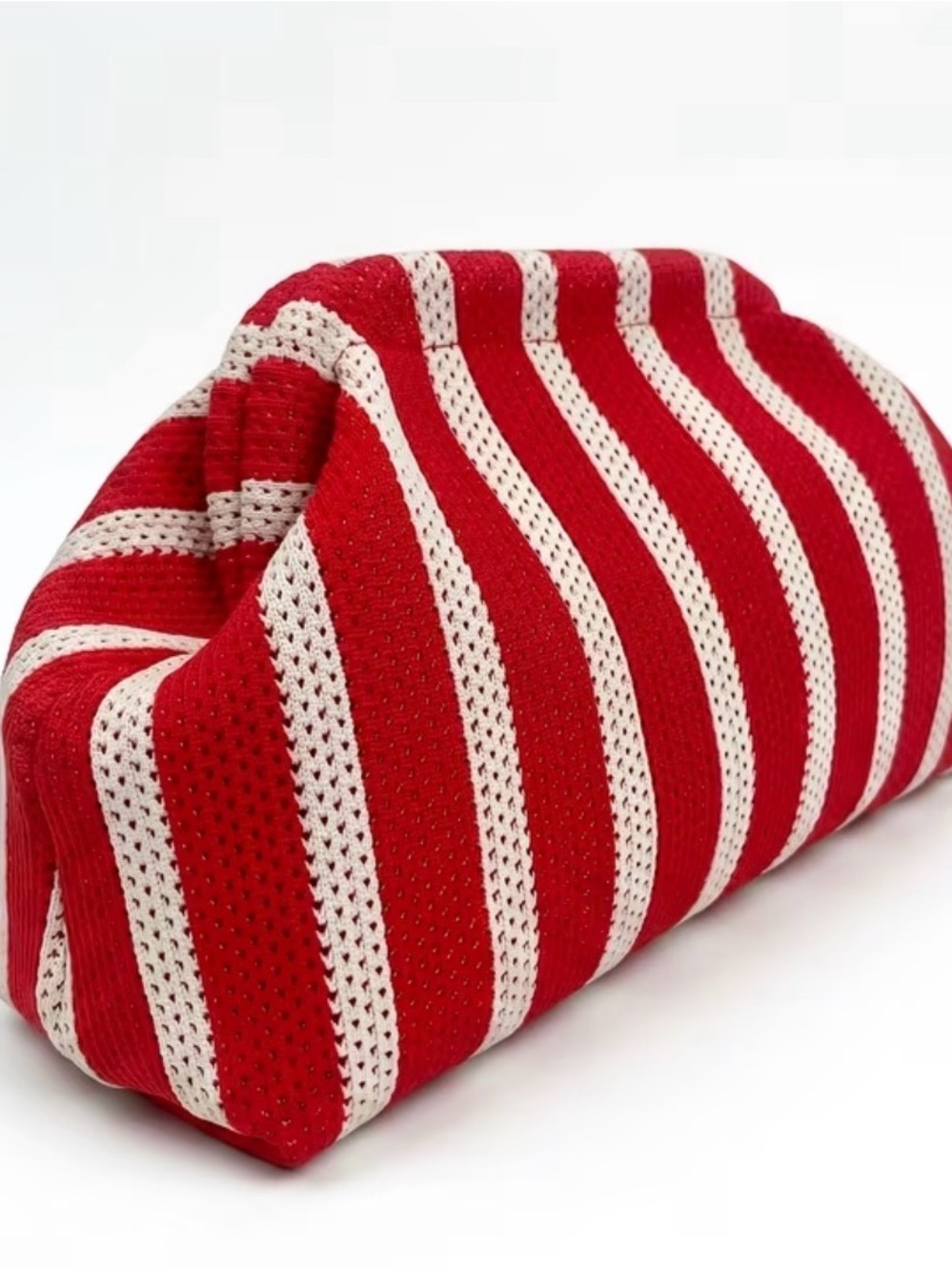 Striped Knit Clutch Bag - Red & White